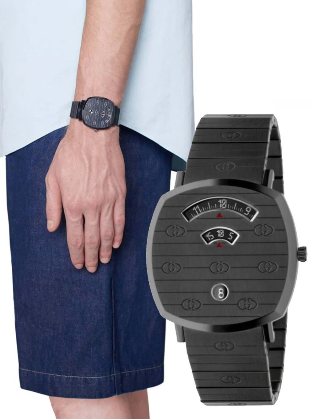 GUCCI WATCH YA157429 MENS GRIP BRUSHED BLACK STAINLESS STEEL LOGO 38mm $1,650